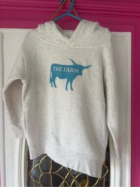 Kids Cream Hooded Sweatshirt with Blue Farm Graphic